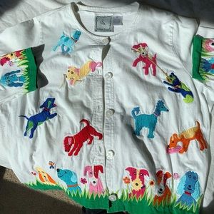 embroidered dog button up !!
